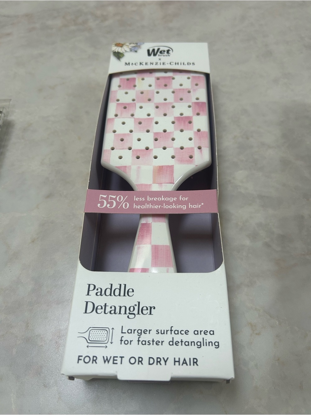MacKenzie-Childs Pink and White Check Paddle Detangler Brush